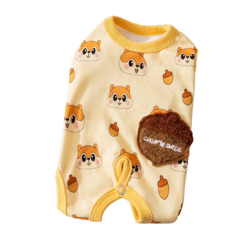 Cute All-Indian Squirrel Dog Sleeveless Clothes, Warm Winter Dog Jumpsuit, Teddy Soft-soled Shirt