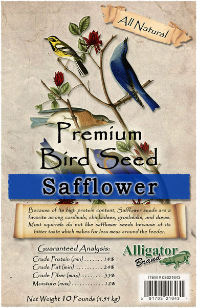 Alligator Safflower Seed Wild Bird Food 10 lb Natural Squirrel-Resistant Blend