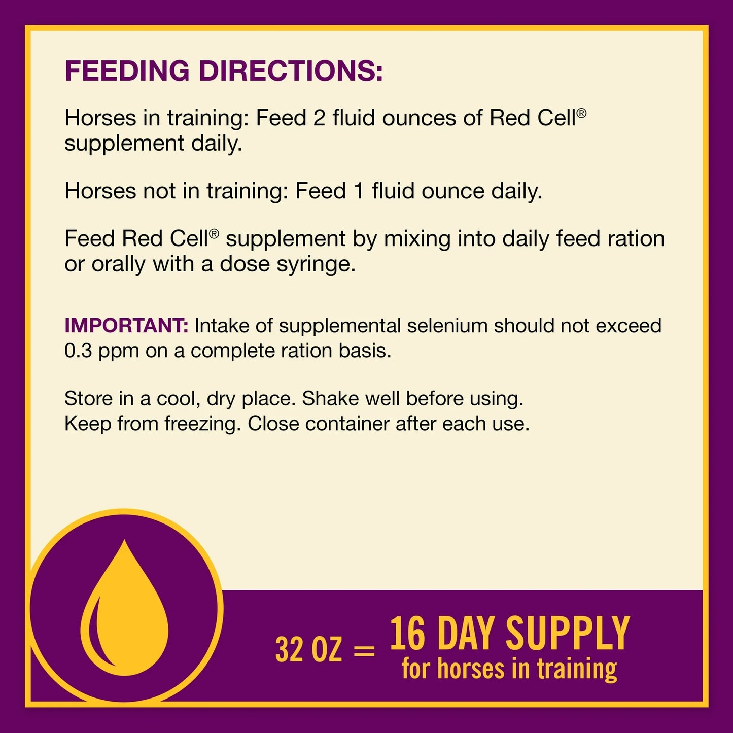 Horse Health Red Cell Supplement 32 oz. Yucca Vitamin Iron Mineral Blood Builder