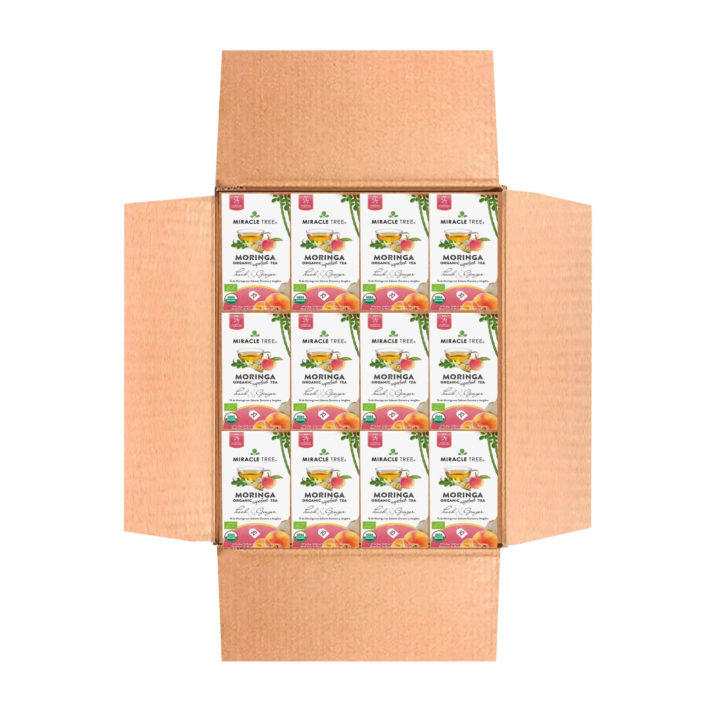 Organic Moringa Tea - Peach & Ginger - Caffeine-Free Herbal Tea