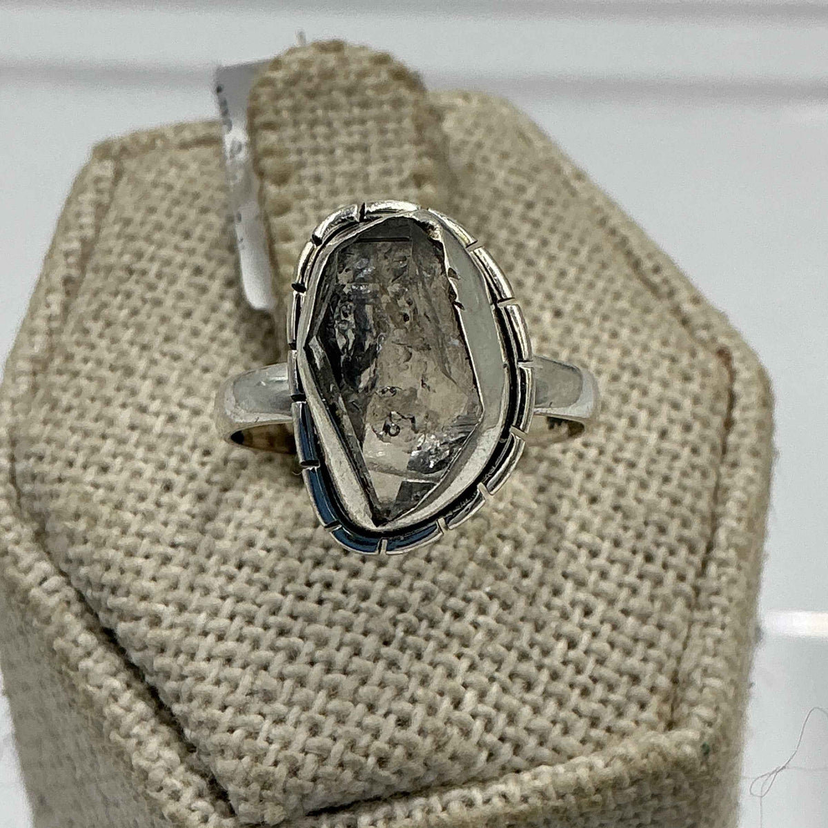 Anillo de diamante de Herkimer forrado en plata de ley - Talla 5 - Claridad, intuición y alineación