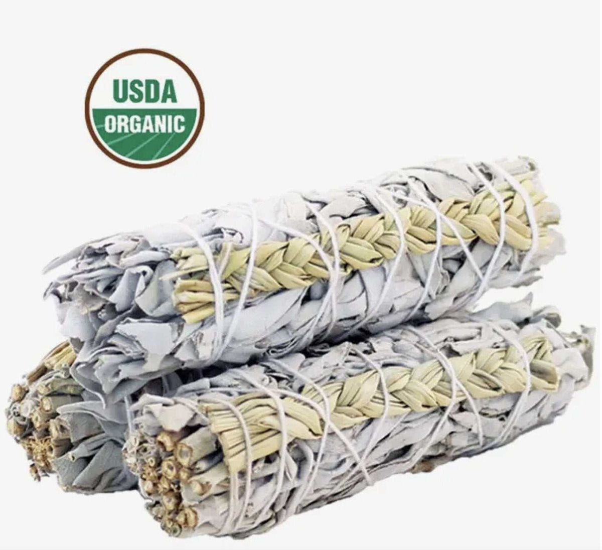 Hierba dulce con salvia blanca (orgánico), atado para sahumar (4 pulg.)