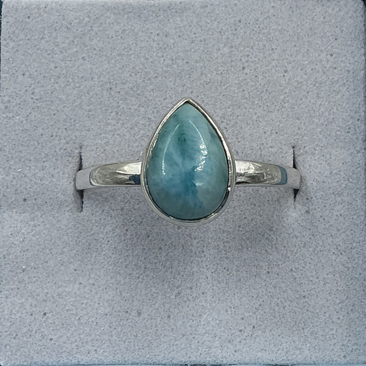 Anillo delicado de plata de ley con lágrima de larimar - Talla 10 - Calma y comunicación