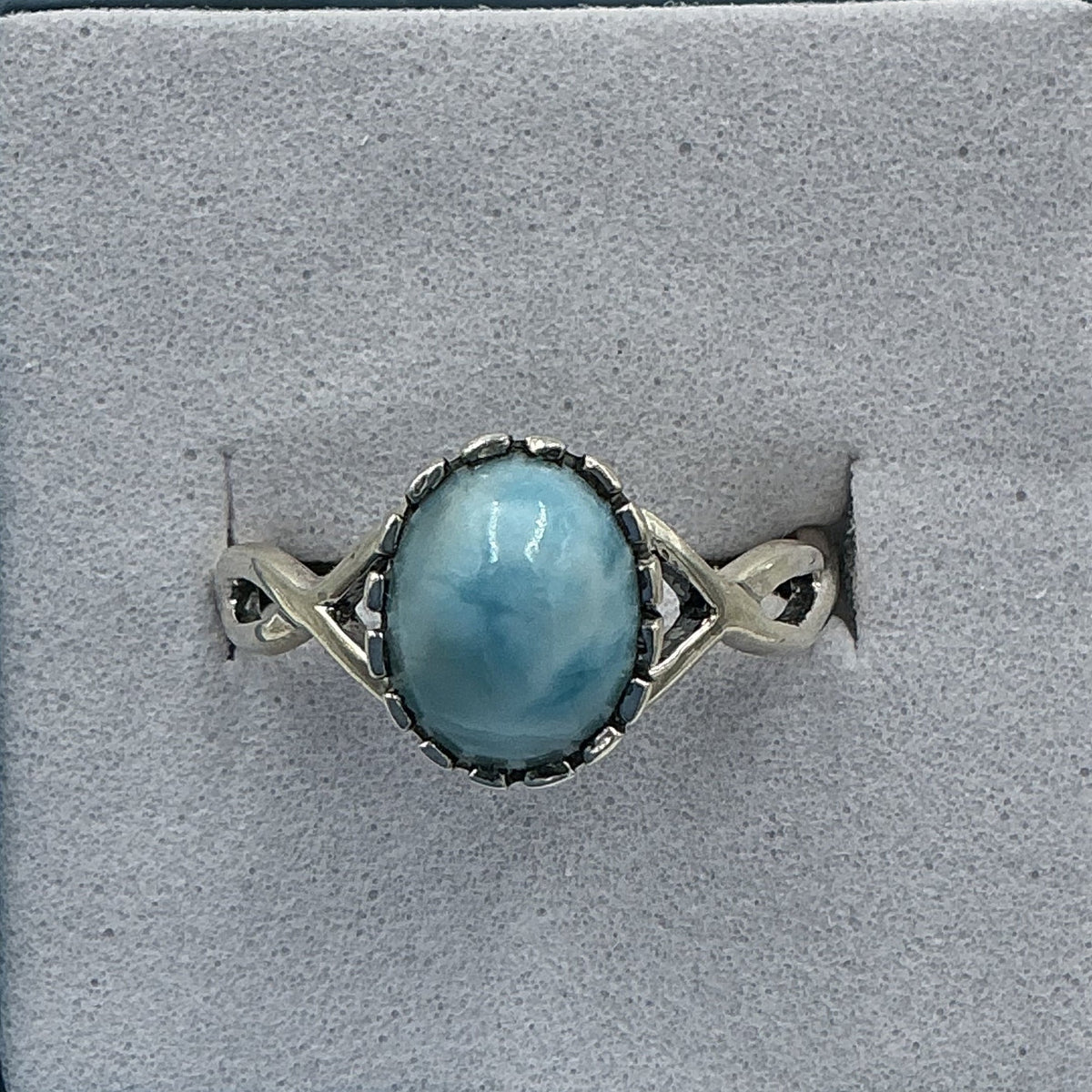 Anillo redondo de plata de ley con larimar - Talla 7 - Paz infinita