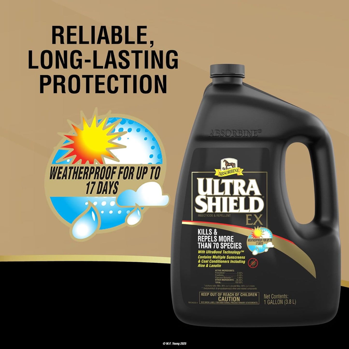 Absorbine UltraShield EX Insecticide Fly Spray Waterproof 17 Days Gallon