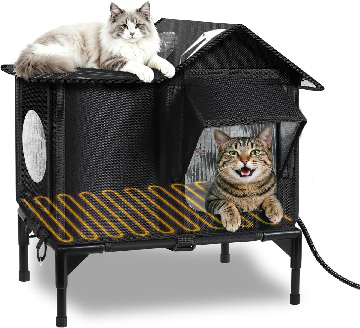 Heated Outdoor Cat House with Escape Door & Warming Pad – Medium & Large