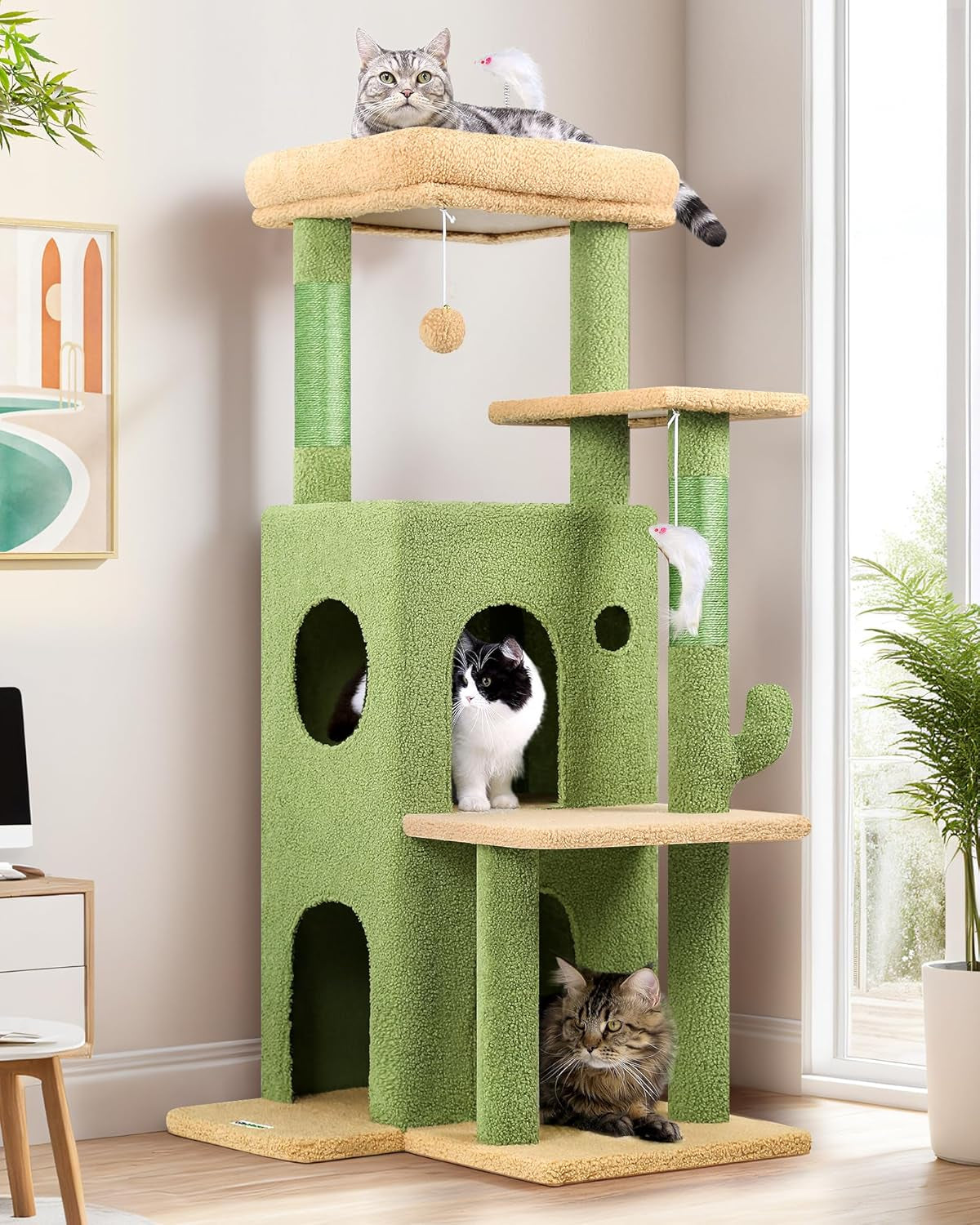50-Inch Cat Tree for Large Cats with Scratching Post & Condos