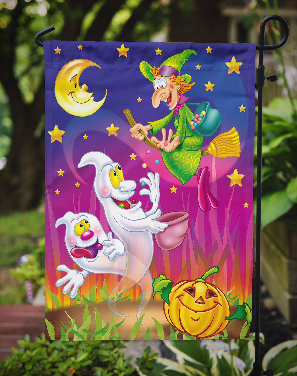 Witch and Ghosts Halloween Garden Flag – Decorative Outdoor Yard Flag APH3799GF