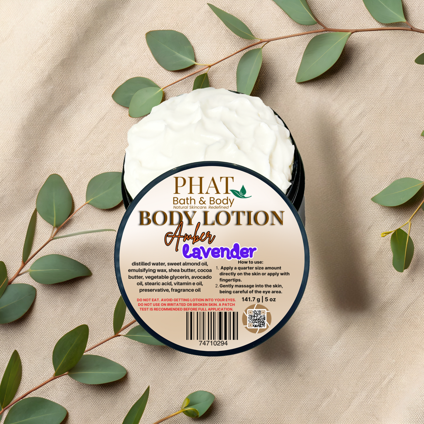 Amber & Lavender Moisturizing Body Lotion with Shea Cocoa Butter & Avocado Oil | 5 oz