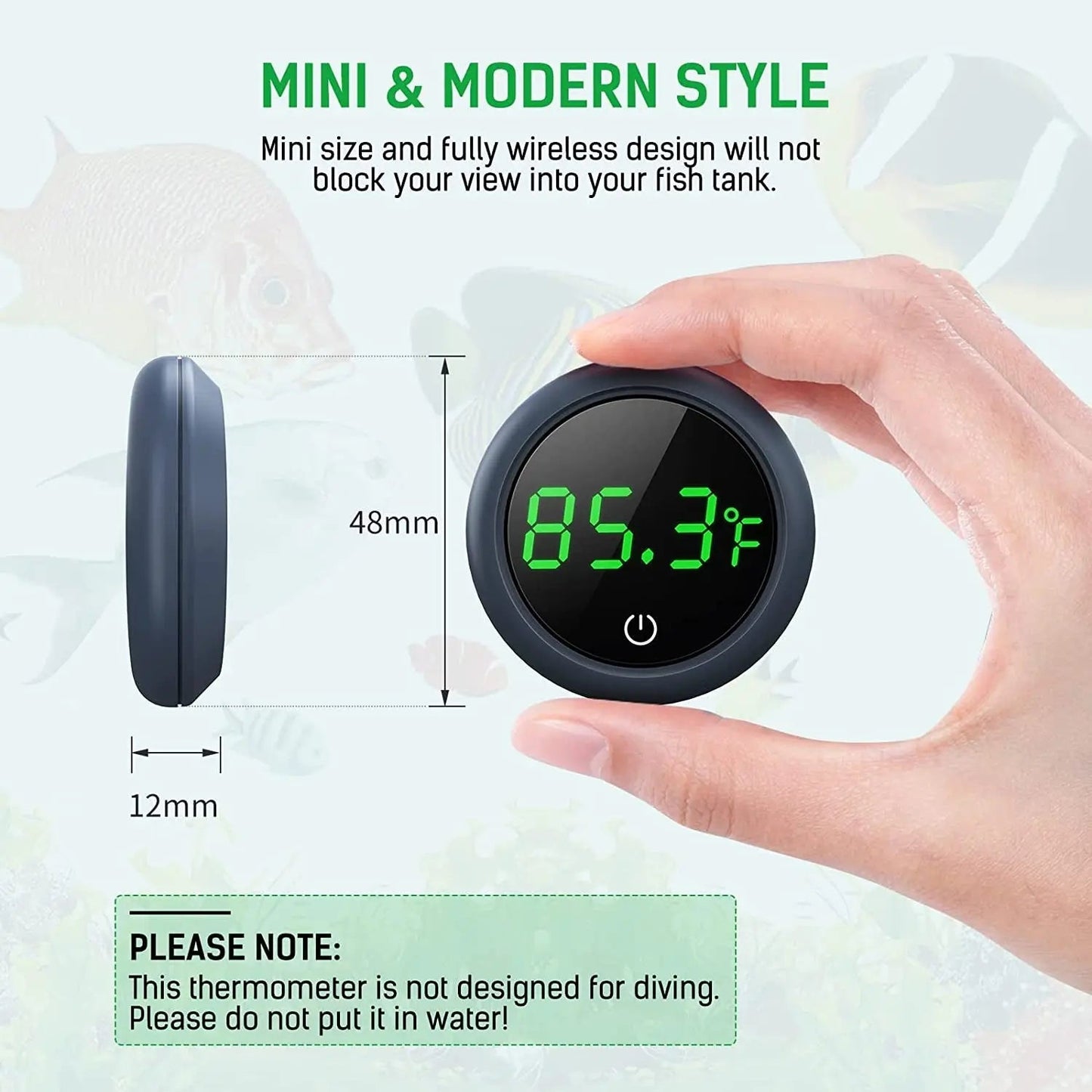 Digital Aquarium Thermometer LED Display ±0.9°F Stick-On Fish Tank Gauge