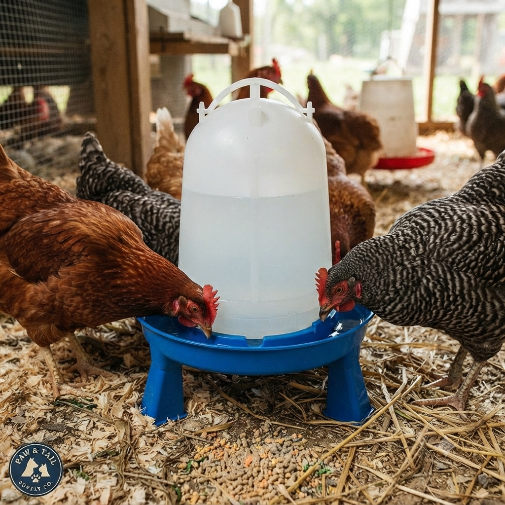 Miller Double-Tuf Poultry Waterer with Legs 1.5 Quart Impact-Resistant Plastic Blue/White