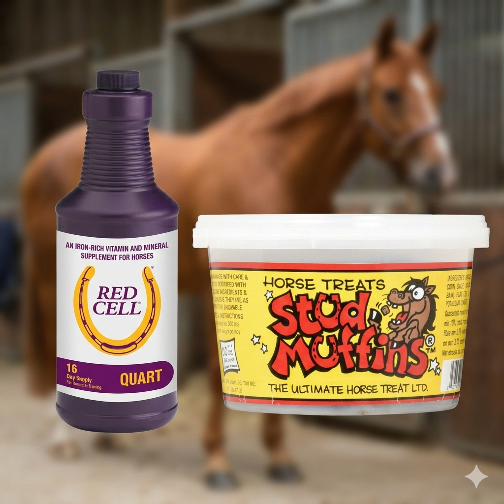 Stud Muffins 10 oz + Red Cell 32 oz Horse Supplement Bundle Treats & Vitamins