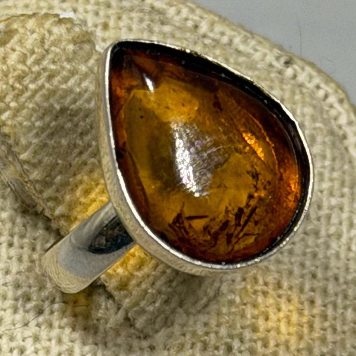 Anillo lágrima de ámbar - Plata de ley - Talla 6