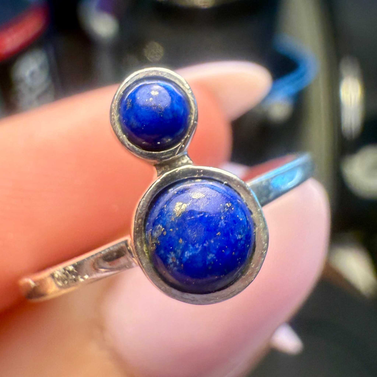 Anillo de piedra doble de lapislázuli – Plata de ley – Tallas 5–9