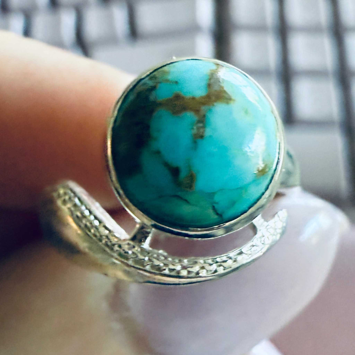 Anillo Abrazo de Media Luna Turquesa — Talla 7