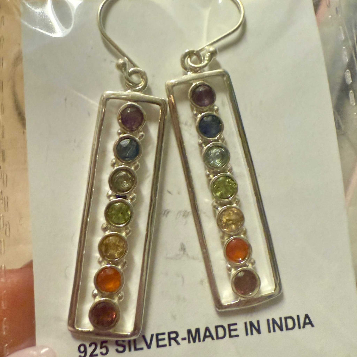 Pendientes colgantes de barra de chakras – Plata de ley