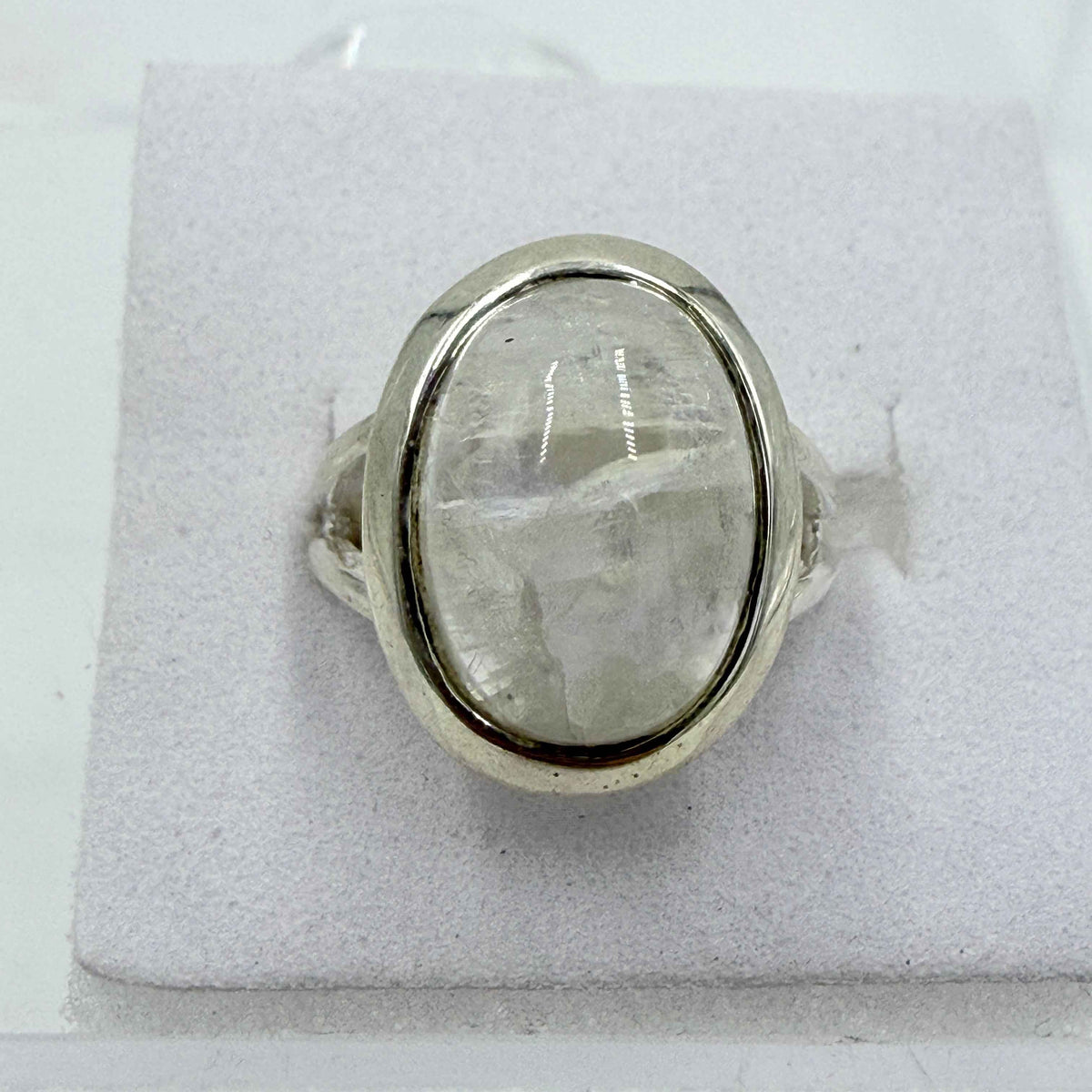Sterling Silver Rainbow Moonstone Bezel Ring – Size 5 – Intuition, Emotional Balance & New Beginnings