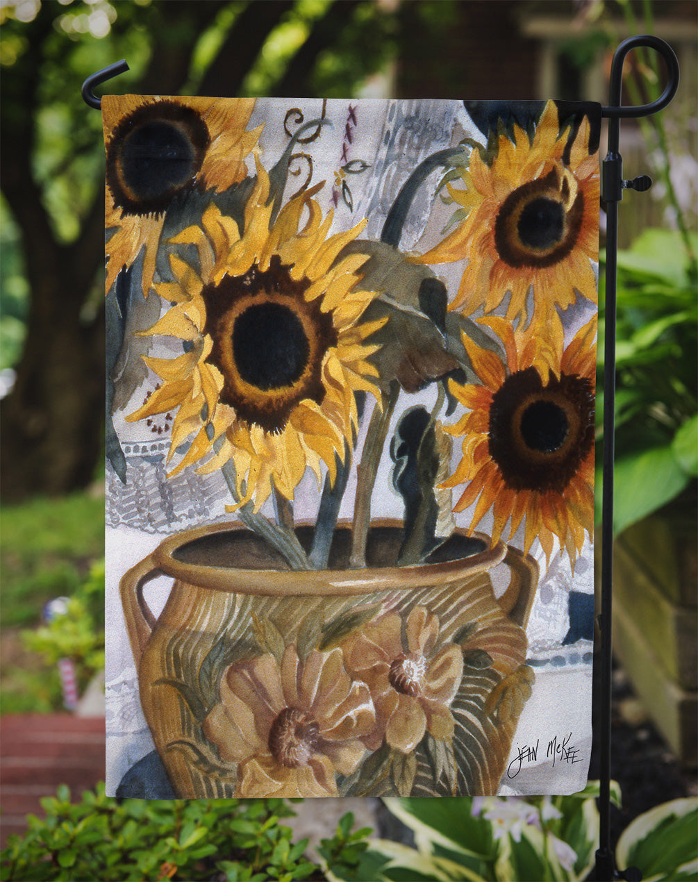 Pot of Sunflowers Garden Flag – Decorative Outdoor Yard Flag JMK1202GF