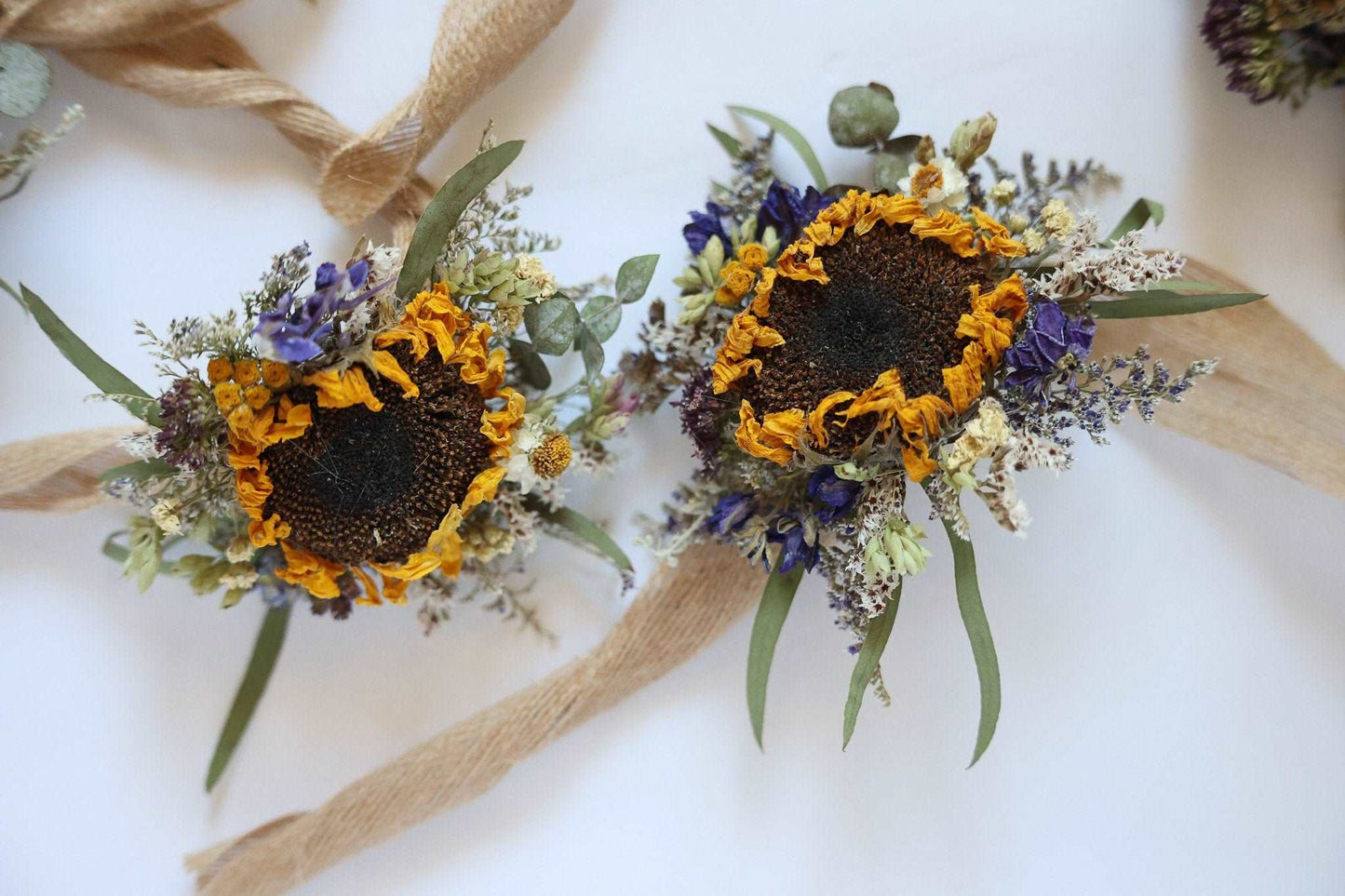 Boutonniere with Sunflower for Dried Bridal Decor / Dry Flower Wedding, Rustic Boho Brides, Bridesmaid bouquet, Wildflowers Dried bouquet