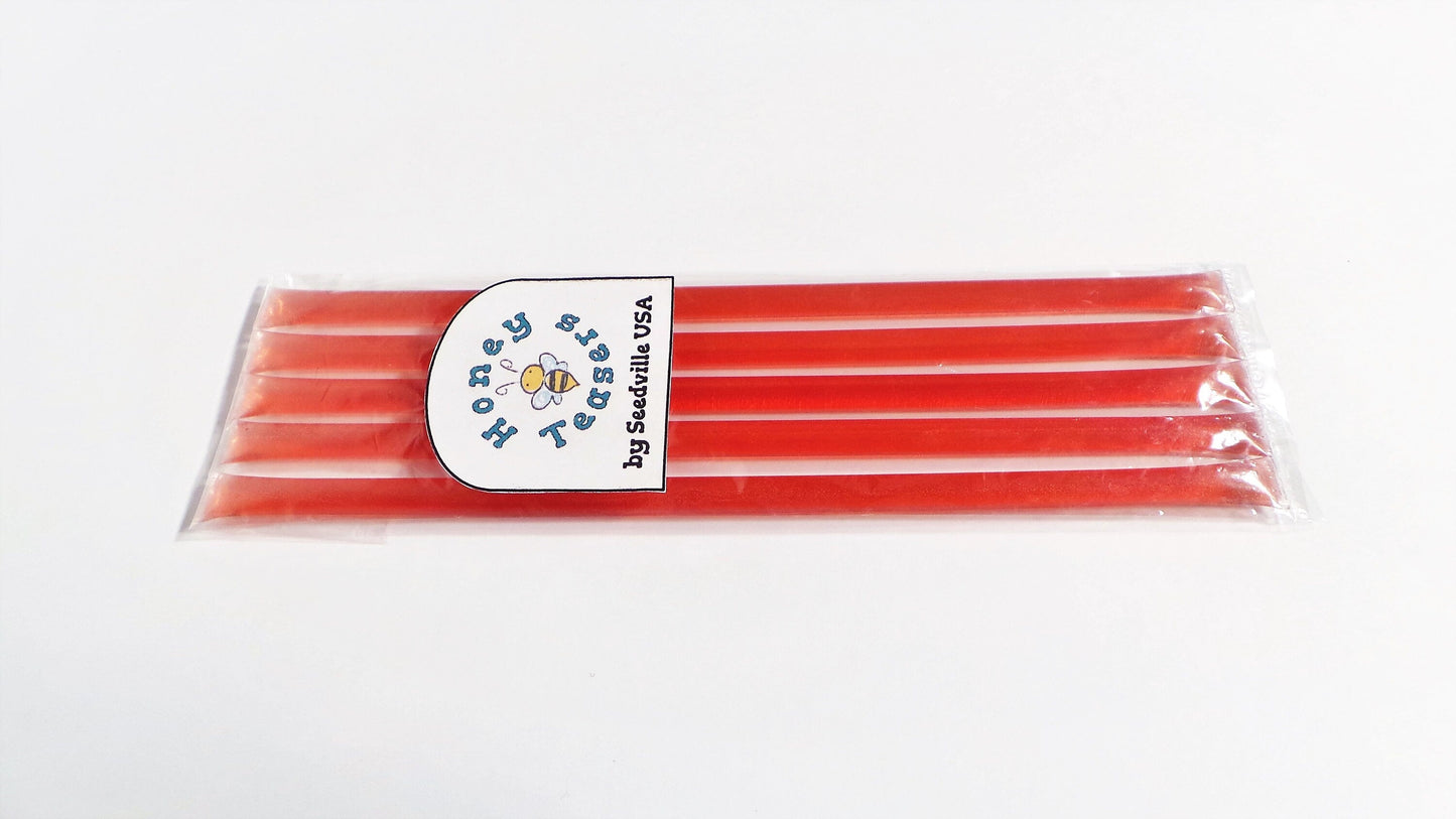 5 Pack WATERMELON HONEY TEASERS Natural Honey Snack Sticks Honeystix Straws