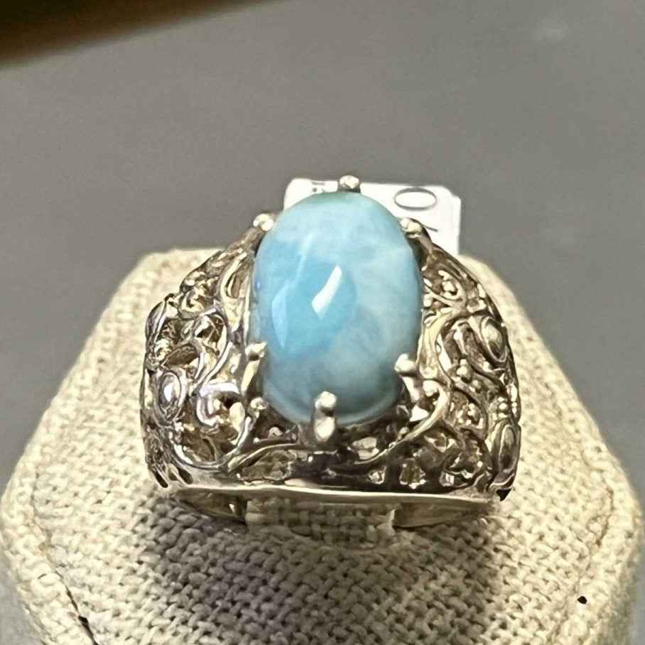 Anillo de Larimar Talla 7 "Reina del Caribe"