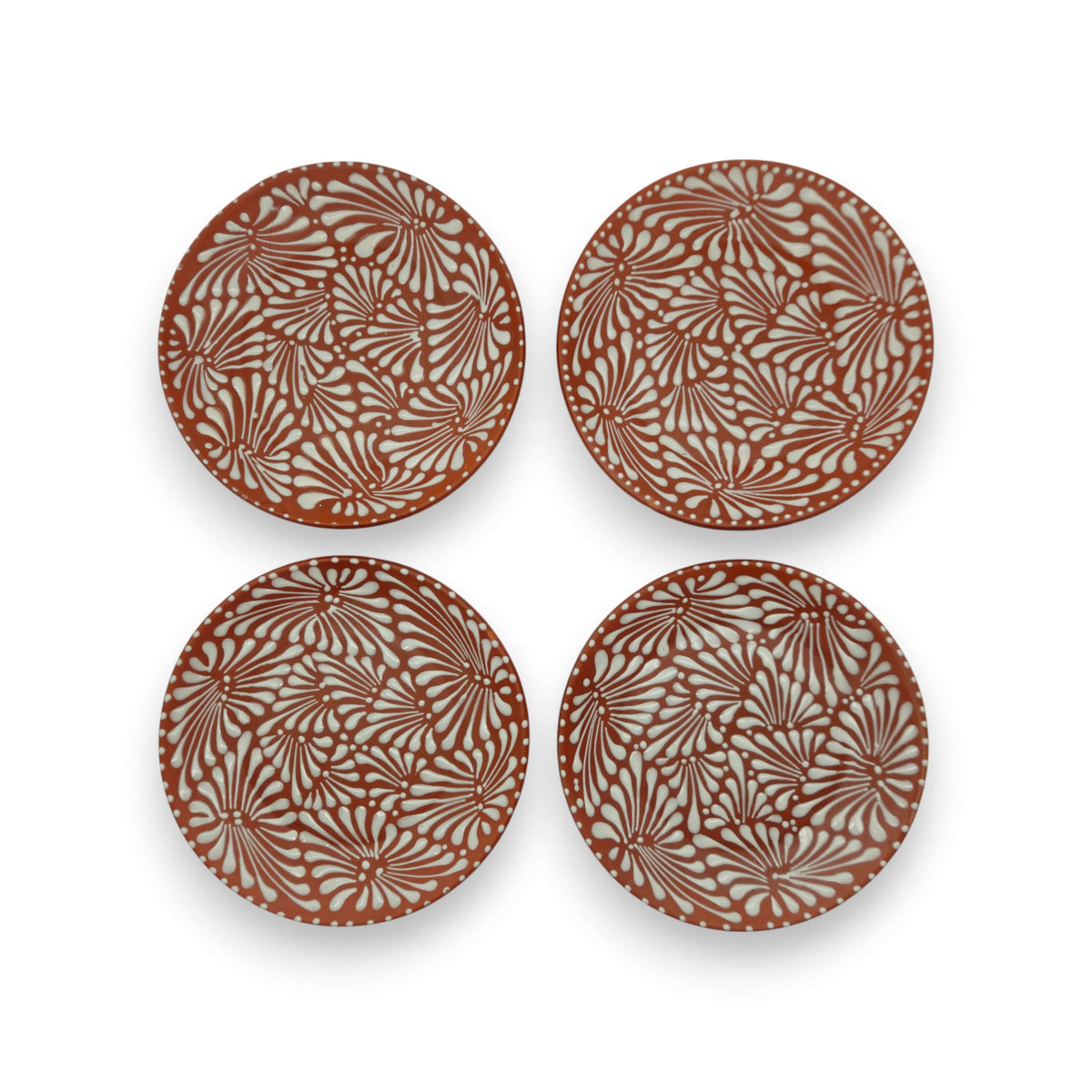 Juego de 4 platos de pared de Talavera en marrón y blanco | Platos decorativos de 11,5"
