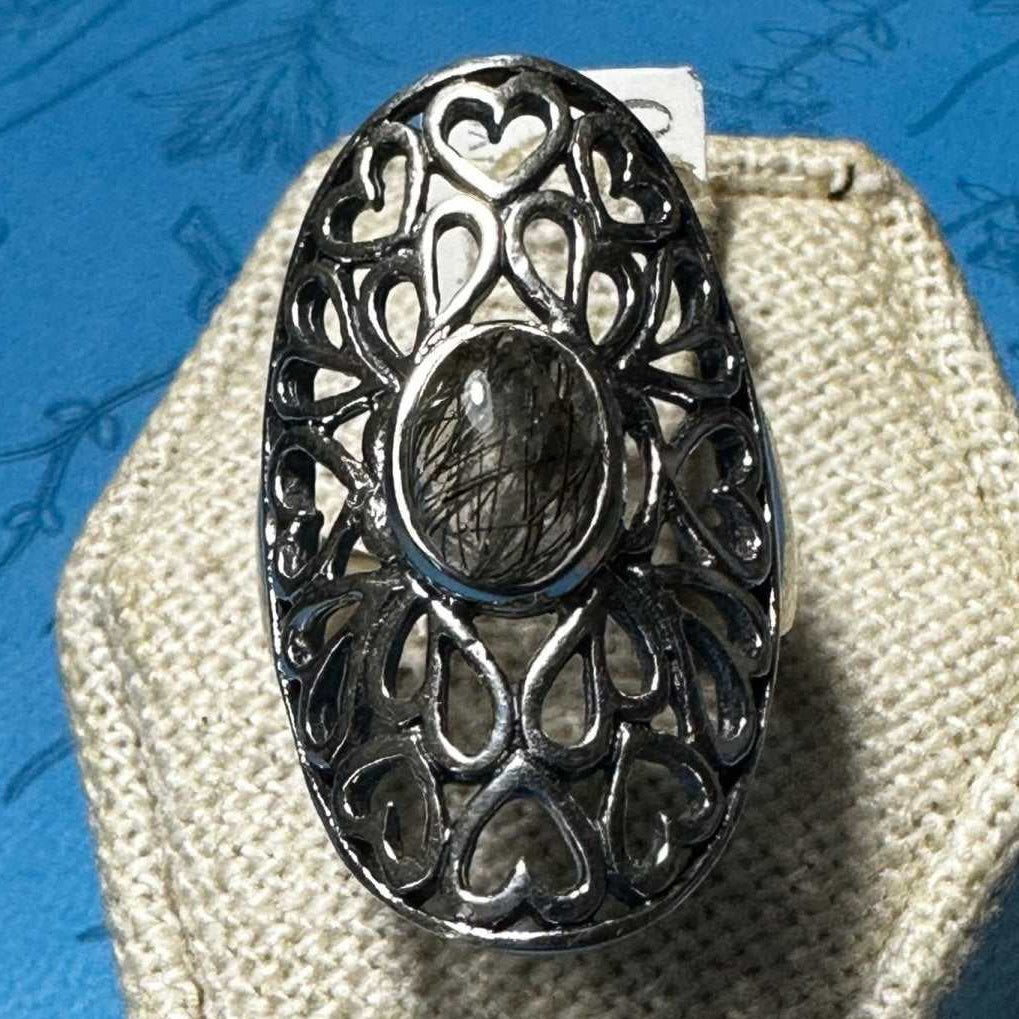 Anillo de cuarzo turmalinado talla 6 (06.0040)