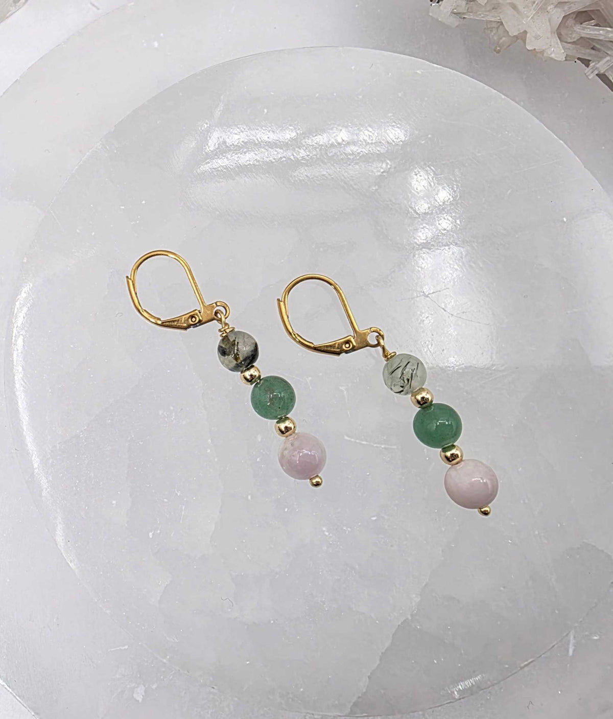 LIDERAR CON AMOR-Conjunto de joyas de kunzita, aventurina verde y prehnita