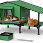 Heated Outdoor Cat House with Terrace & Feeding Bowl