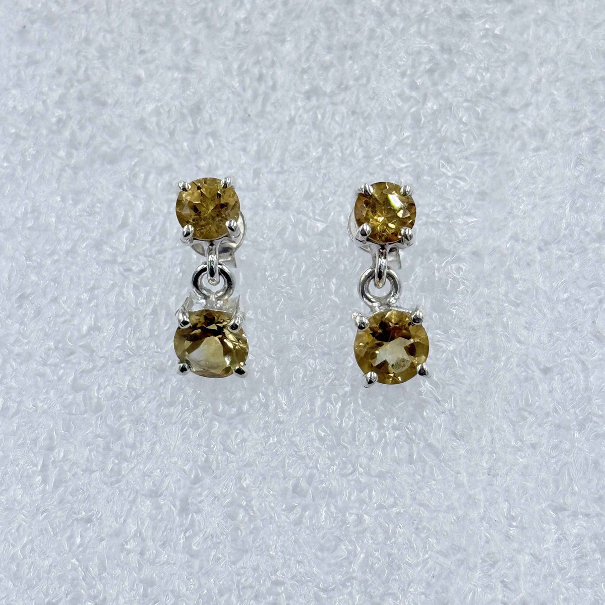 Sterling Silver Dangled Round Citrine Post Earrings