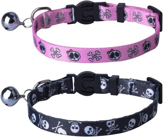 Cute & Stylish Breakaway Cat Collars! ???? 2-pack in Pink & Black Skull Design, Perfect for Your Fashionable Feline! ????