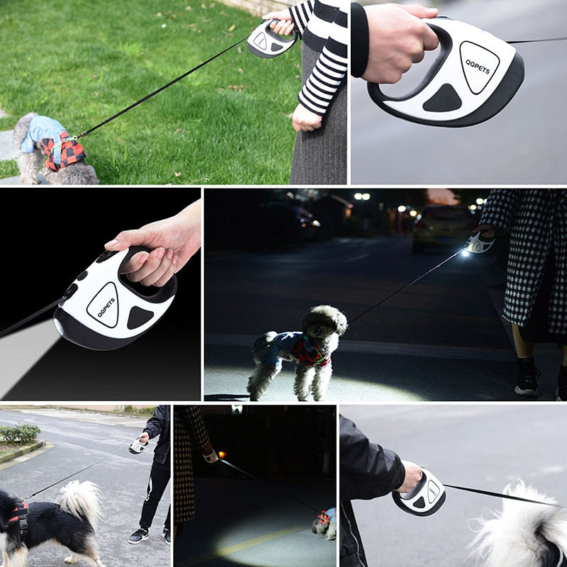 Correa automática retráctil para perro con luz LED de seguridad nocturna
