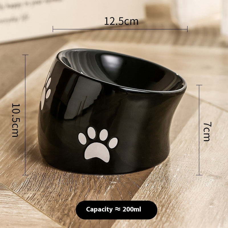 Drinking Water Neck Protection Pet Ceramic Oblique Mouth High Foot Food Basin
