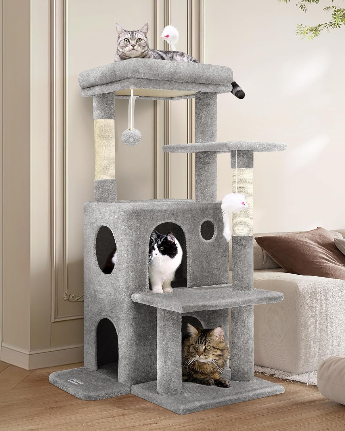 50-Inch Cat Tree for Large Cats with Scratching Post & Condos