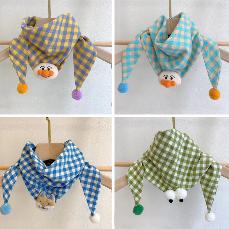Korean-style Cotton-linen Plaid Childrens Scarf Versatile And Easy To Match