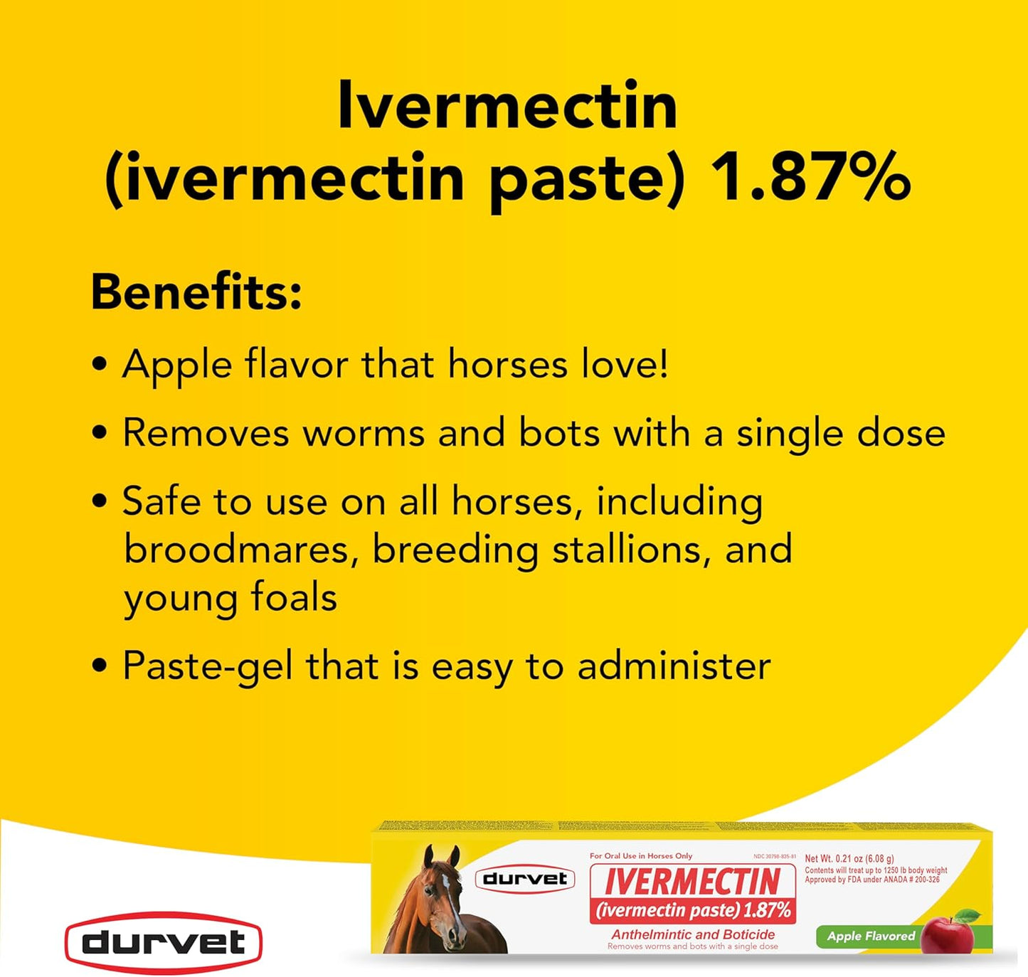 Durvet Ivermectin Horse Wormer Apple Flavor Broad Spectrum Equine Dewormer 4PCK
