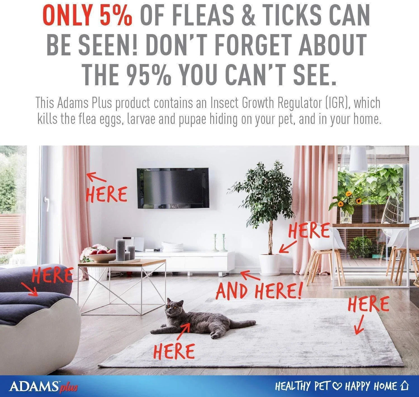Adams Plus Flea & Tick Carpet Spray Indoor Home Pest Control 16 oz.