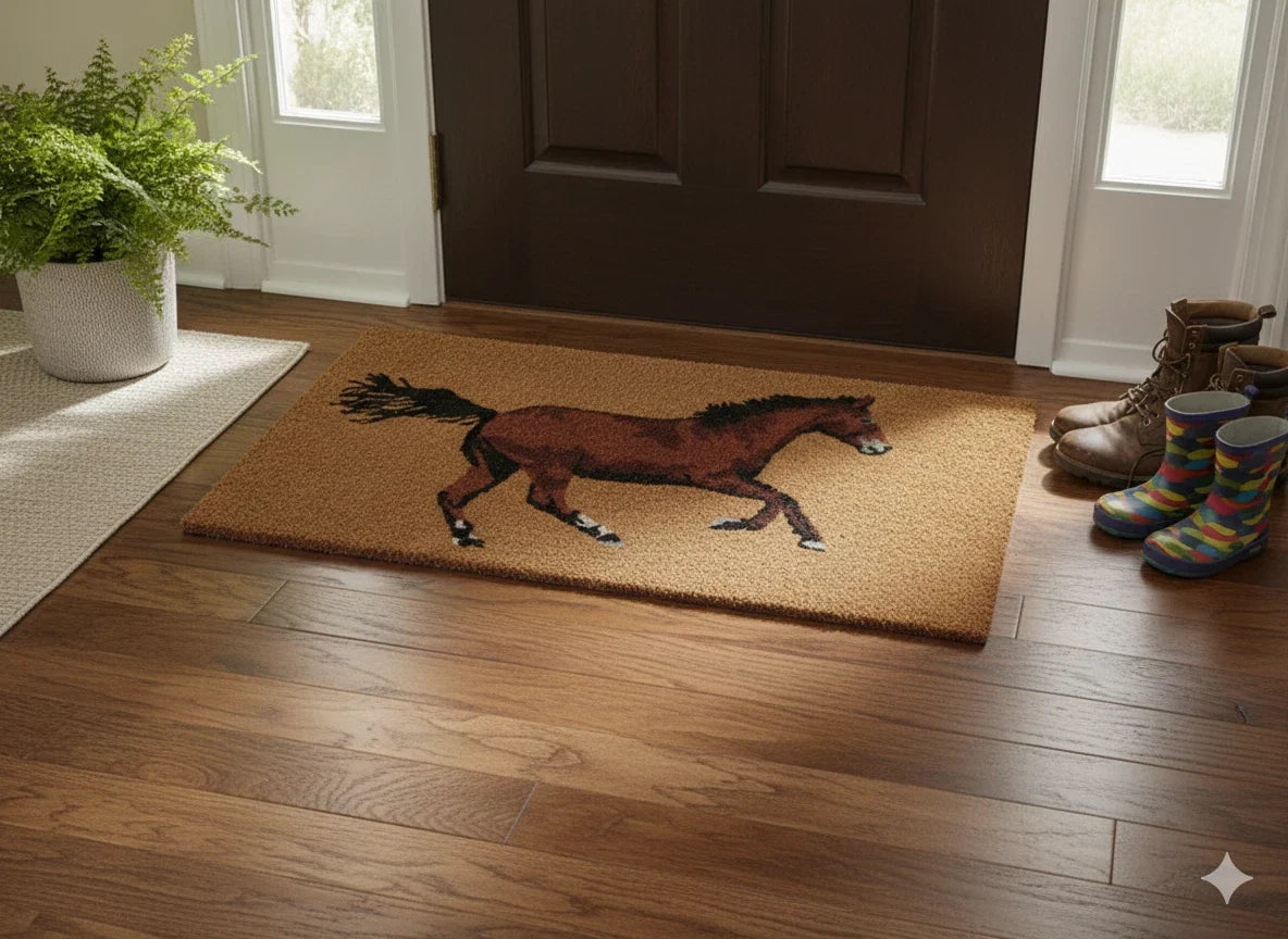 Horse Entrance Decor Bundle Coco Coir Horse Mat & Horse Head Door Latch