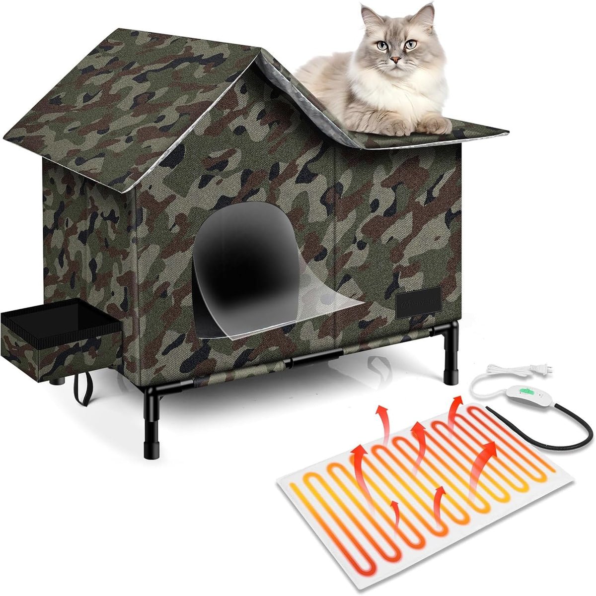Insulated Weather-Resistant Heated Cat Shelter with Thermostatic Pad – Medium