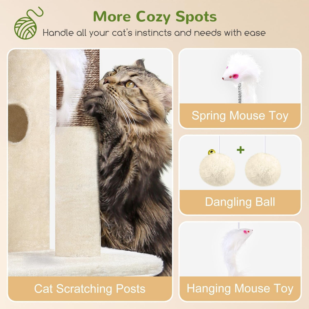 50-Inch Cat Tree for Large Cats with Scratching Post & Condos