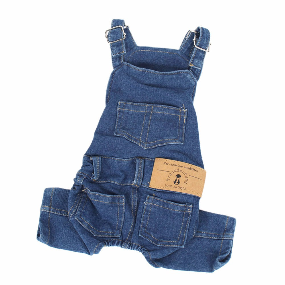 Washed denim pet overalls
