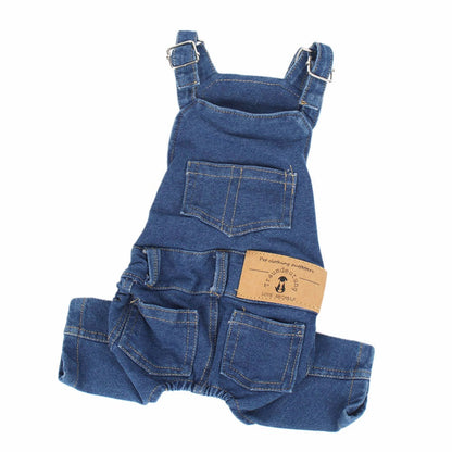 Washed denim pet overalls