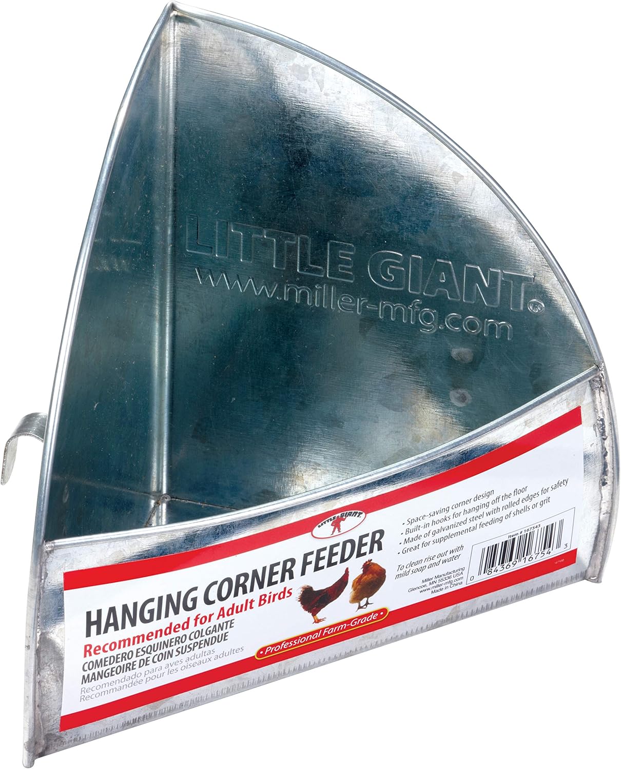 Little Giant Galvanized Hanging Corner Poultry Feeder Space-Saving Chicken Farm 2-Pack