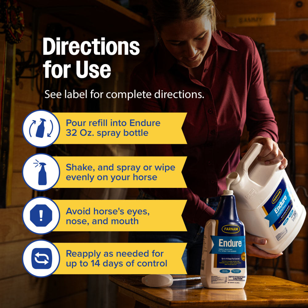Farnam Endure Sweat-Resistant Fly Spray for Horses Water-Based 14-Day Protection Gallon