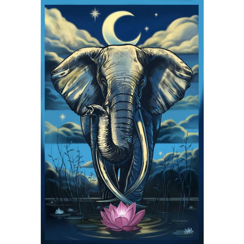 Tapiz de loto y elefante 3D