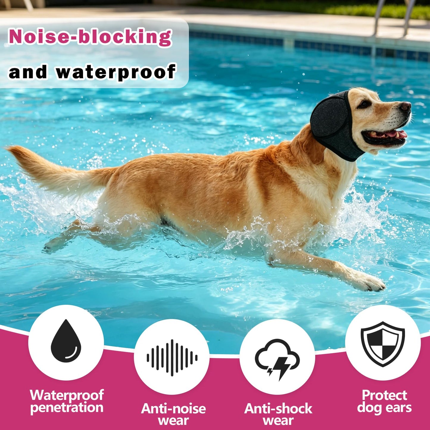 Dog Head Wrap - Quiet Ears For Anxiety, Waterproof Dog Calming Hood, No Shake Ear Cover Snoods For Thunder, Lightning, Fireworks, Vet Visits, Polyester And SBR Diving Fabric