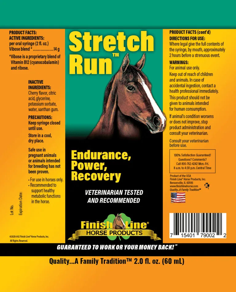 Finish Line Stretch Run Horse Energy Supplement Oral Syringe 2 oz.