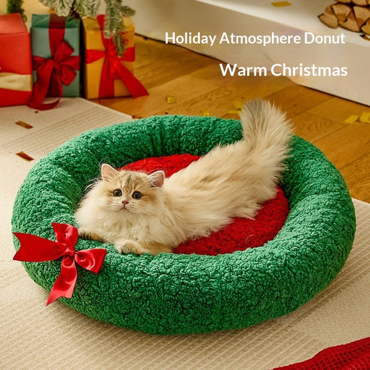 Winter Christmas Cat Bed Warm And Thickened Deep