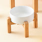 Pet Anti Rollover Ceramic With High Bamboo And Wood Frame Bowl