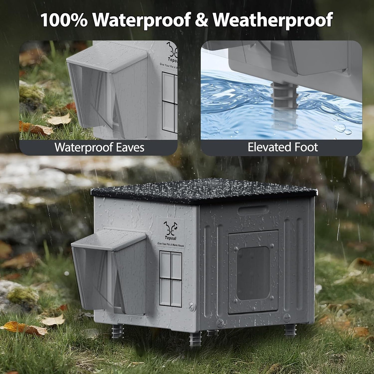 Heavy-Duty Heated Outdoor Cat House with Escape Door – Green or Grey, 2 Sizes